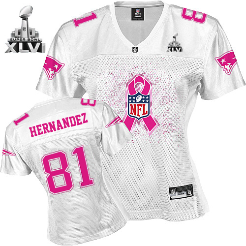 Patriots #81 Aaron Hernandez White 2011 Breast Cancer Awareness Super Bowl XLVI Stitched NFL Jersey - Click Image to Close